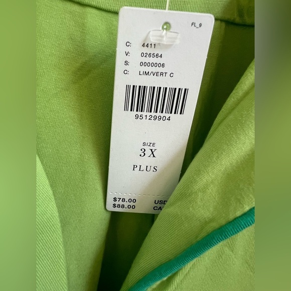 NWT new 3X plus Anthropologie briar piped pajama top long sleeve lime green - Picture 5 of 17